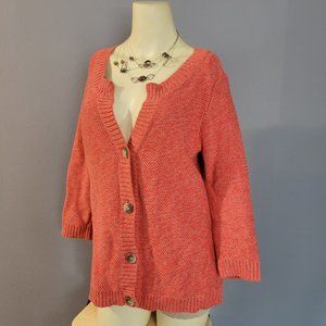 Ann Taylor Coral & Tan Heavy Cardigan